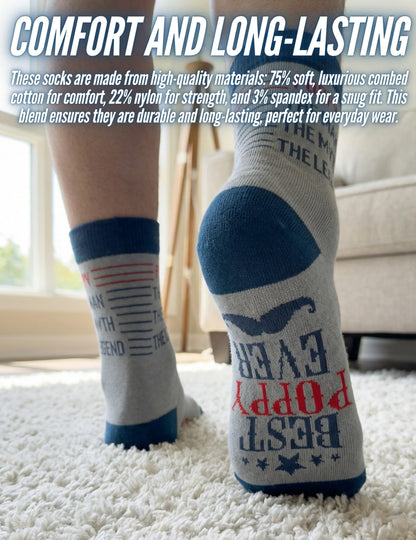 InnoBeta Fathers Day Poppy Gifts Socks, Poppy Gifts for Grandpa, One Size Crew Socks