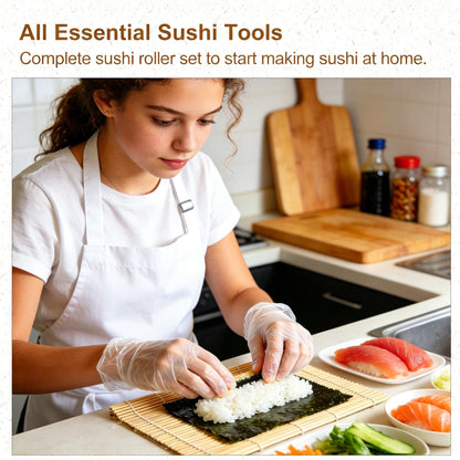 Bamboo Sushi Making Kit for Beginners, 9 Piece Sushi Rolling Mat Set with Chopsticks, Traditional Sushi Roller Kit & Sushi Maker, Cooking Kit for Adults, Family DIY & Date Night Gift