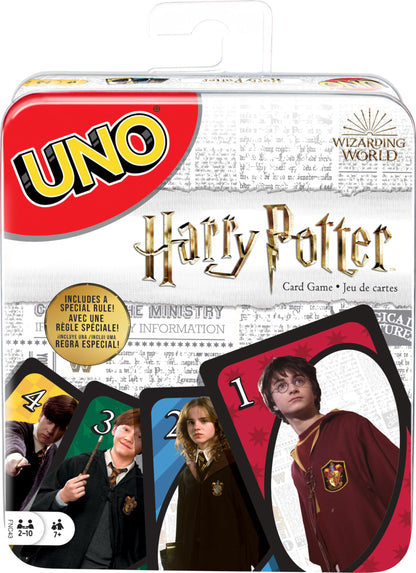 Mattel Games UNO Harry Potter Card Game in Storage Tin for Kids, Adults & Parties, Collectible Deck Based on Popular Series for 2 to 10 Players