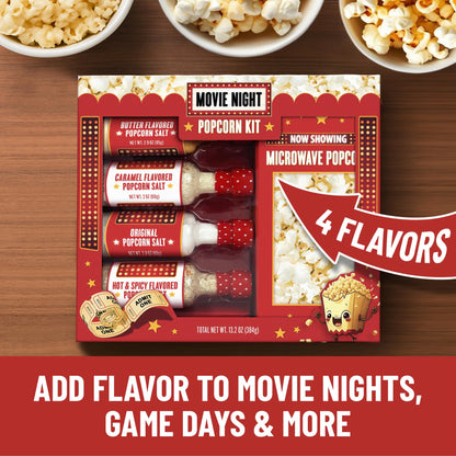 Movie Night Popcorn Kit with Popcorn Seasoning & movie night supplies, Fun Gift Basket for Families, House Warming Gifts New Home, or Birthday