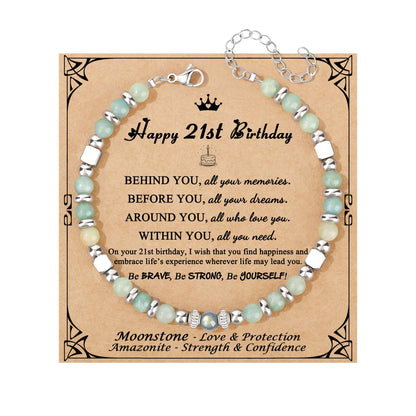 JoycuFF 𝗕𝗶𝗿𝘁𝗵𝗱𝗮𝘆 𝗚𝗶𝗳𝘁𝘀 𝗳𝗼𝗿 𝗪𝗼𝗺𝗲𝗻 Amazonite Moonstone Bracelet, Happy Birthday Present Love Protection Strength Confidence Meaningful Bracelets for Women