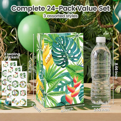 Shindel 24 Pack Tropical Hawaii Party Favor Bags with Stickers - 8.7"x4.7"x3.1" Luau Aloha Goodie Bags, Summer Beach Theme for Kids Birthday Party & Gift Packaging