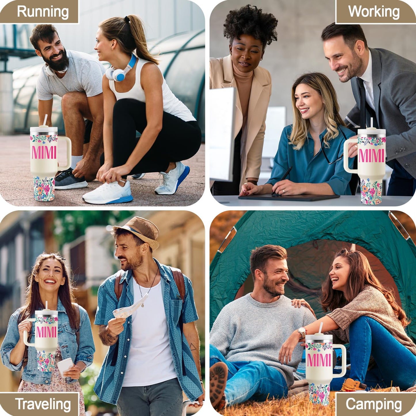 ROSTANTEN Mimi Gifts for Grandma Birthday Gifts for Mimi Grandma Gift Ideas from Grandkids for Mothers Day Christmas 40oz Travel Cup Insulated Tumbler with Lid & Straw