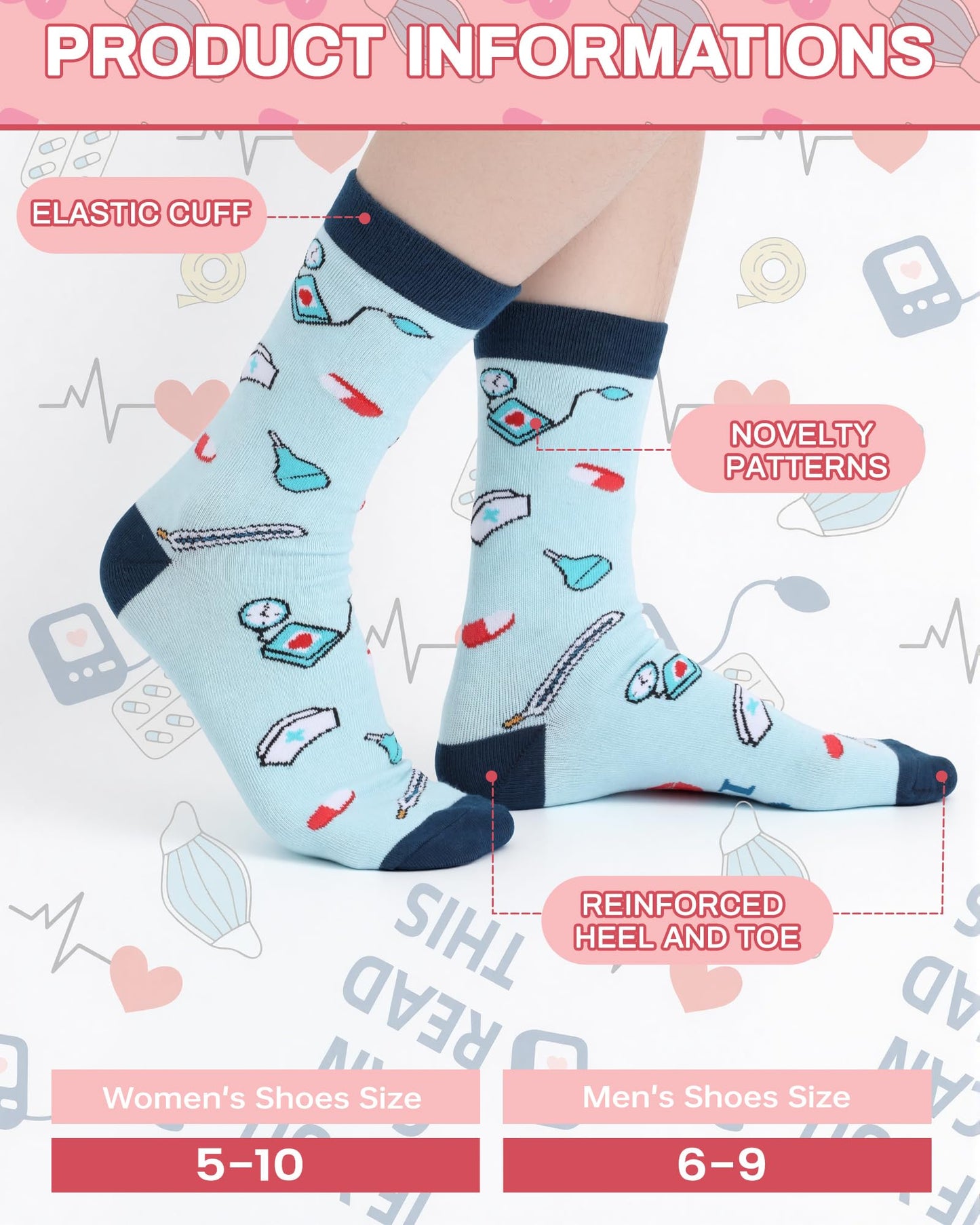 Didaey 12 Pairs CNA Week Nurse Sock for Women Nurse Week Gifts Cotton Crew Socks for Nursing Student Doctor CNA Accessories for Work Appreciation Gifts