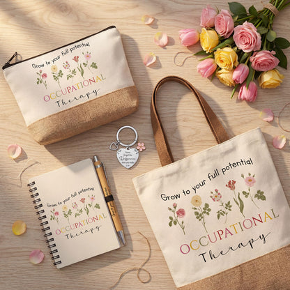 Motipuns 5 Pcs Appreciation Gifts Set Women Occupational Therapists Speech Language Pathologists Social Workers Tote Gift(Occupational Therapy)