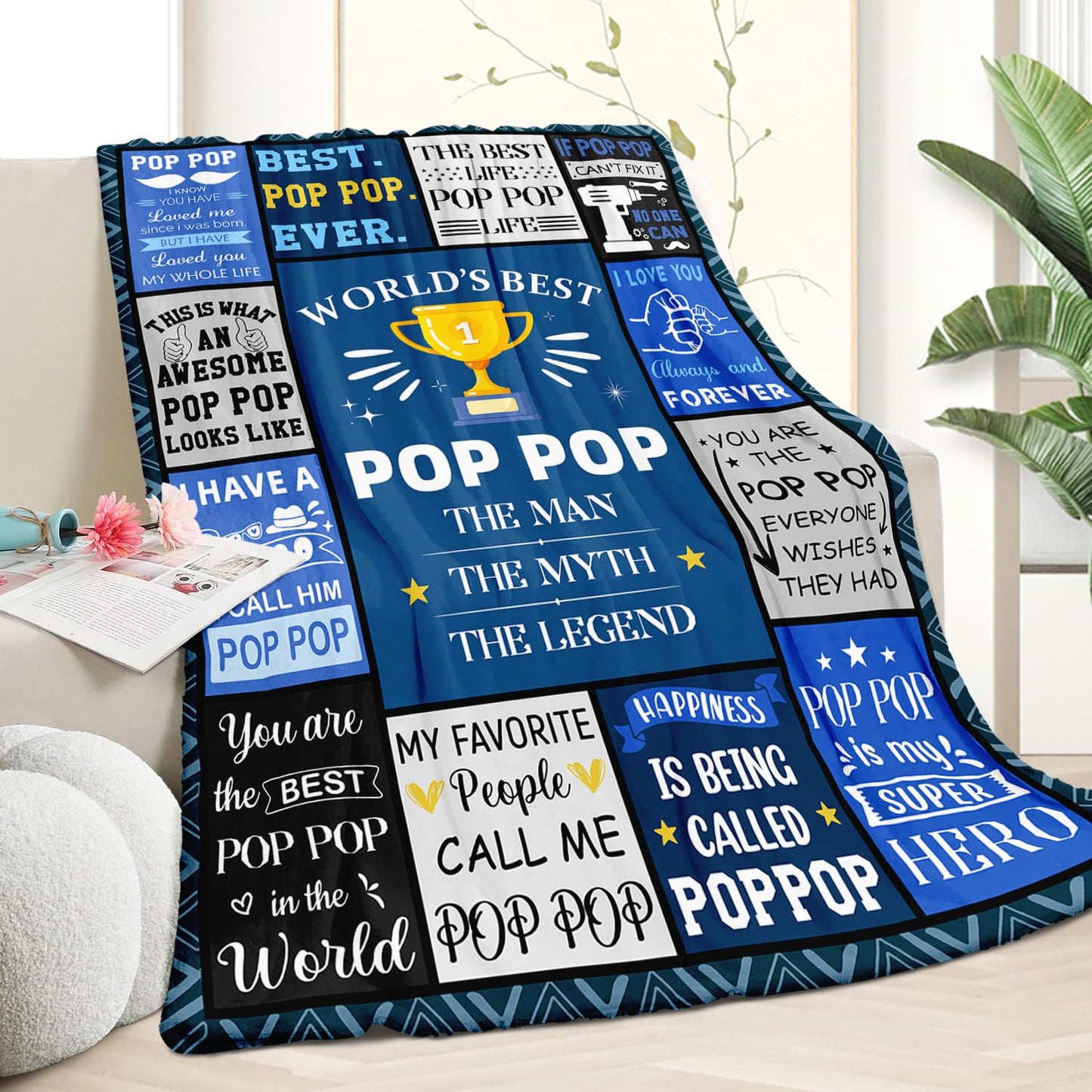 Poppop Fathers Day Birthday Gifts - Pop Pop Gifts from Grandkids Grandchildren Granddaughter - Unique Poppops Christmas Birthday Blanket Gift - Best Poppop Ever Presents Blanket 50"X60"