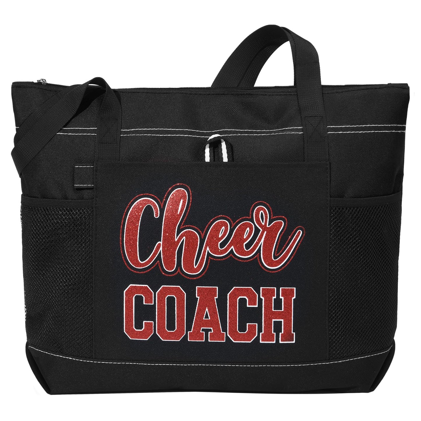 Aileam Cheer Coach Tote Bag for Cheerleaders Cheerleading Coach Gift Large Canvas Cheer Bag with Zipper Reusable Shopping Bag for Cheerleader Cheer Stuff Organizer for Girls Coaches