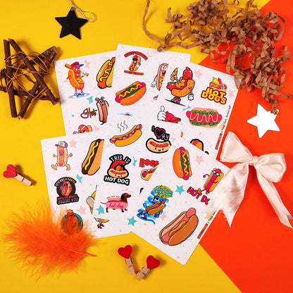 BulbaCraft 100Pcs Hot Dog Stickers for Laptop - Hot Dog Party Decorations, Gifts for Women & Men