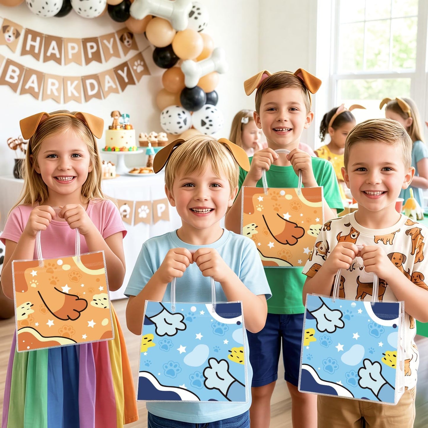 Wood Homing 24PCS Blue Dog Paw PVC Clear Gift Bag with Handle, Blue Cartoon Dog Reusable Plastic Party Favor Bags for Kids, Puppy Pet Themed Treat Goodie Bags Baby Shower Birthday Party Supplies Decor