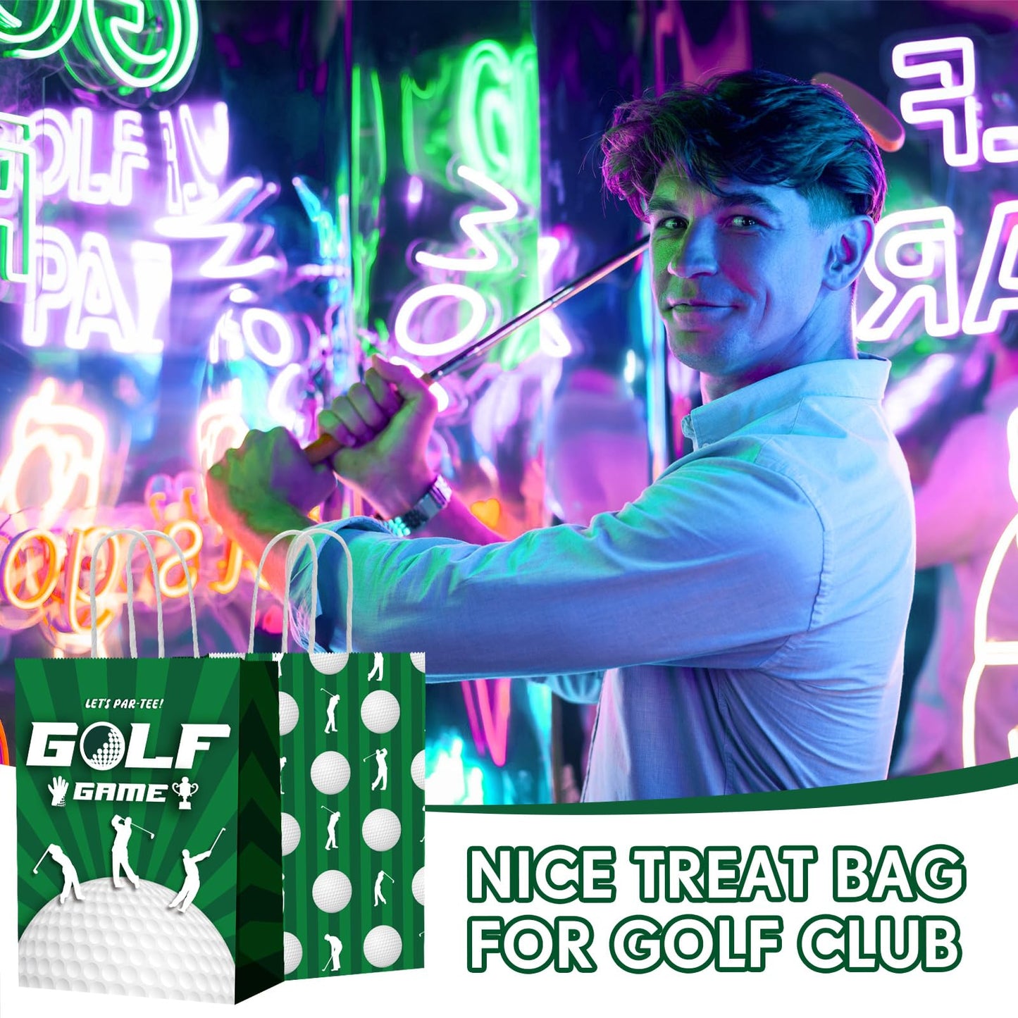 Leinuosen 30 Pcs Golf Gift Goodie Bags Cute Golf Treat Bags for Snacks and Candy Bag with Handle for Theme Adults Birthday Party Shower Favors, 8.3 x 5.9 x 3.1 Inch