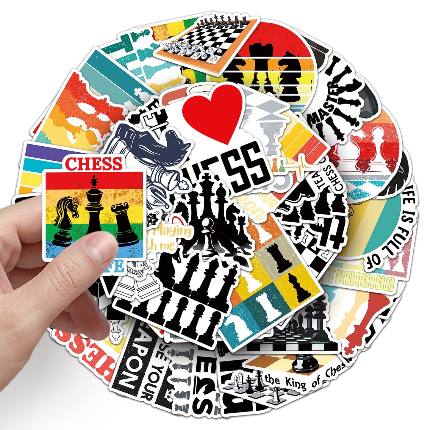 50 Pcs Unique Chess Stickers, 1.5-3 Inches Waterproof Vinyl Decals for Journals, Locker, Room Decor, Ideal for Chess Lovers Kids Adults