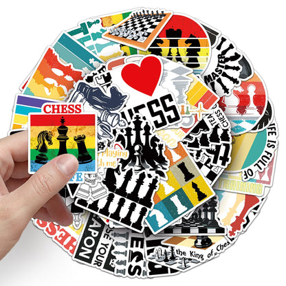 50 Pcs Unique Chess Stickers, 1.5-3 Inches Waterproof Vinyl Decals for Journals, Locker, Room Decor, Ideal for Chess Lovers Kids Adults