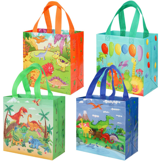 Soarvita 4PCS Dinosaur Birthday Gift Bags for Kids – Reusable Dinosaur Party Favor Bags with Handles, 9.1×8.7×4.3 in Kids Birthday Dino Goodie Bag for Candy Treat Party Favors & Return Gifts