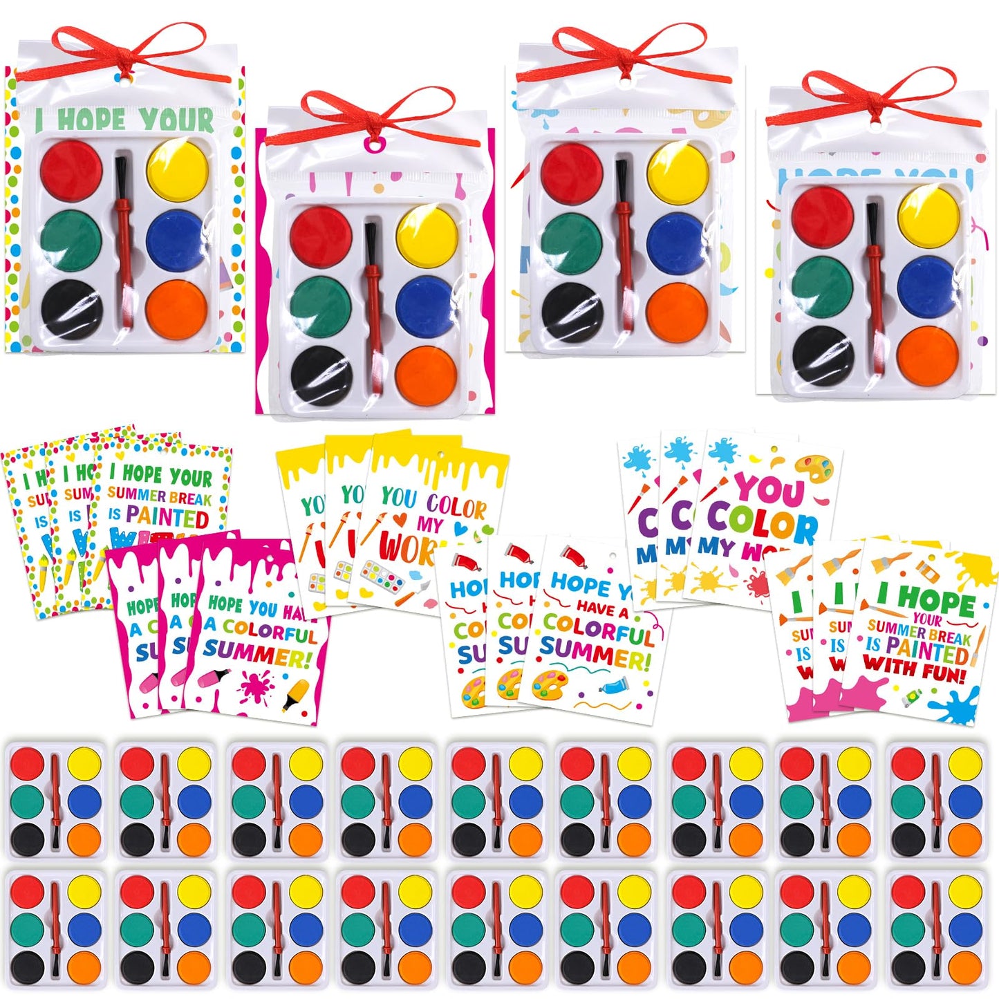 Fancy Land End of Year Student Gifts Watercolor Paint Set with Cards for Toddlers Kids Preschool Kindergarten Graduation Party Favor Supplies 24 Sets