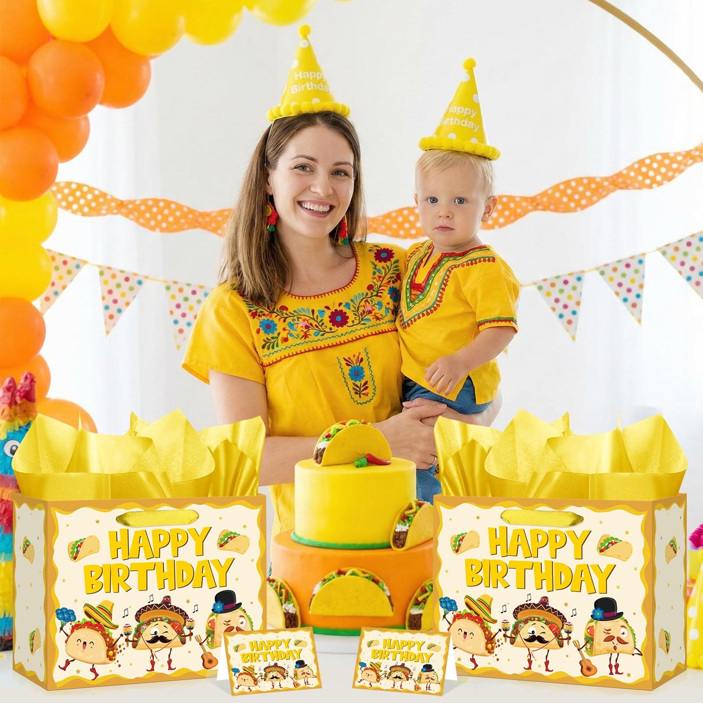 Funny Taco Birthday Gift Bag Cute Mexican Fiesta Birthday Wrapping Paper Gift Bag with Card and Tissue Paper for Kids Adults Taco Bout a Baby Baby Shower Bday Cinco de Mayo Celebration