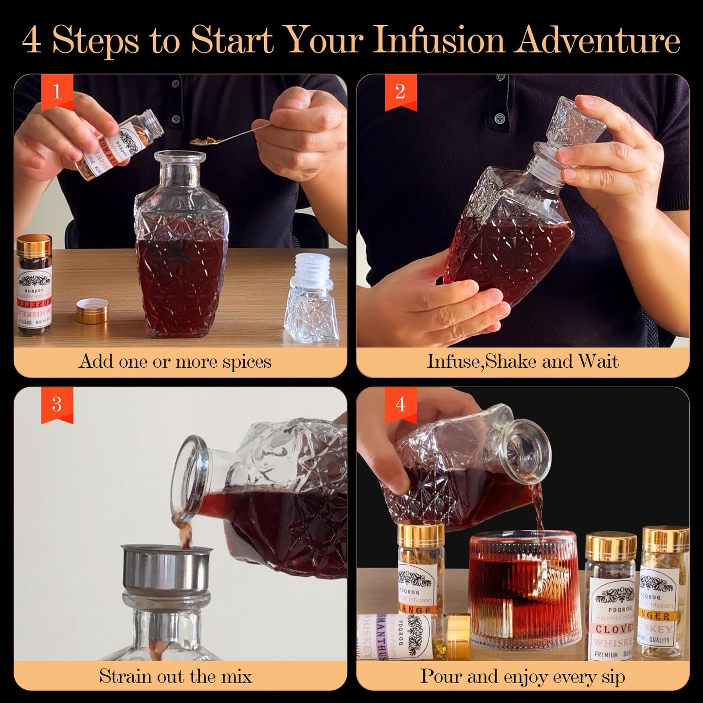 Alcohol Infusion Kit for Infusing Whiskey, Gin, Vodka, Tequila, Rum - DIY Your Own Flavored Spirits with Natural Ingredients - Anniversary, Birthday Gift for Men,Father Day Gifts,Husband