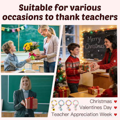 4 Pack Teacher Appreciation Gifts in Bulk, Teacher Gifts for Women with Silicone Sunflower Keychains, Thank You Gifts for Teacher Appreciation Week End of Year Christmas Valentines from Student