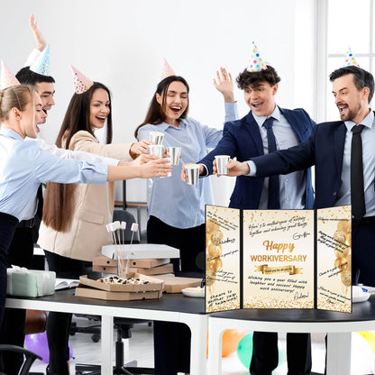 DARUNAXY Black Gold Happy Workiversary Party Decorations, Happy Work Anniversary Alternative Signature Guest Book for Men Women Employee Business Gifts Signing Card Board for Office Supplies