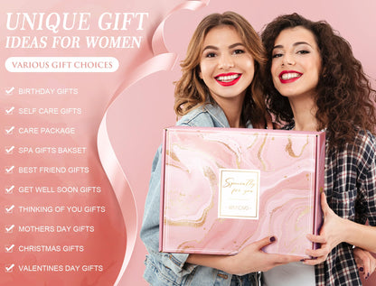 Mothers Day Birthday Gifts for Women Self Care Get Well Soon Gifts, Rose Relaxing Spa Gift Basket Thinking of You Care Package with Flannel Blanket, Unique Gift for Her Mom Wife Grandma Friend Sister