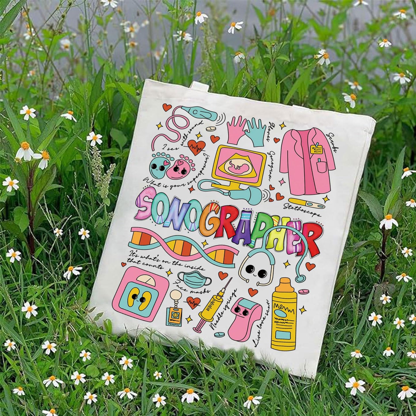 G2TUP Sonographer Canvas Tote Bag Sonography Tech Gift Ultrasound Technologist Shoulder Bag Sonographer Merch