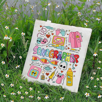 G2TUP Sonographer Canvas Tote Bag Sonography Tech Gift Ultrasound Technologist Shoulder Bag Sonographer Merch
