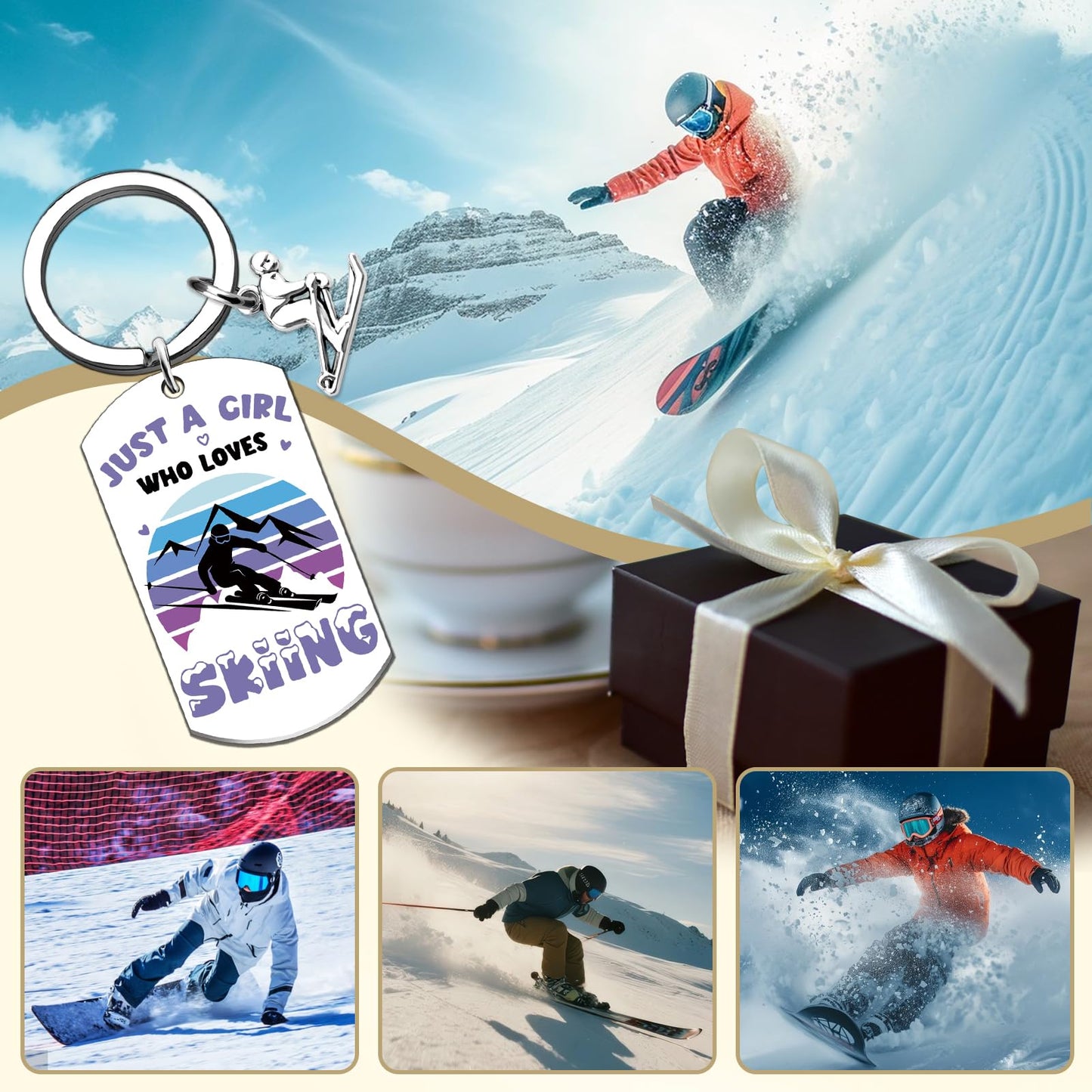 Ski Gifts for Women Snowboarding Gifts Keychains Ski Accessories for Women Daughter Sister Friend Girl Skier Lover Birthday Christmas Stocking Stuffers for Skiers Cute Sking Stuff Keyring