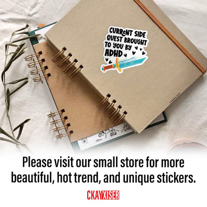 (3Pcs) Current Side Quest Brought to You by ADHD Sticker Anxious Crippling Anxiety Overthinking 2" Waterproof Die-Cut Vinyl Laptop, Water Bottle Sticker Funny Car Decal Gifts for Her Him 2 Inches