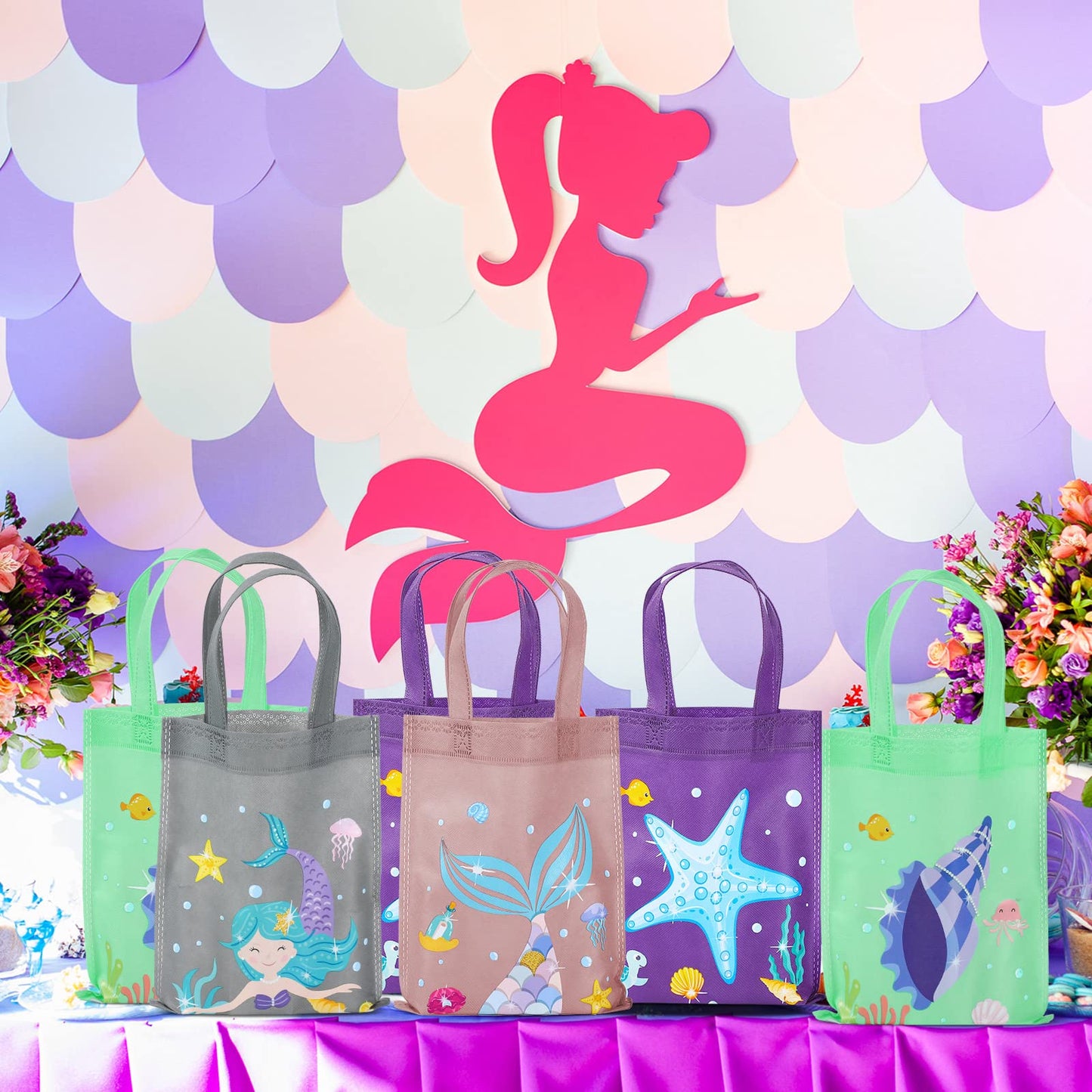 Ferraycle 36 Pcs Mermaid Party Favors Bags, Under The Sea Goodie Bags for Girls Birthday, Ocean Sea Animal Treat Pouches, Mermaid Birthday Party Supplies