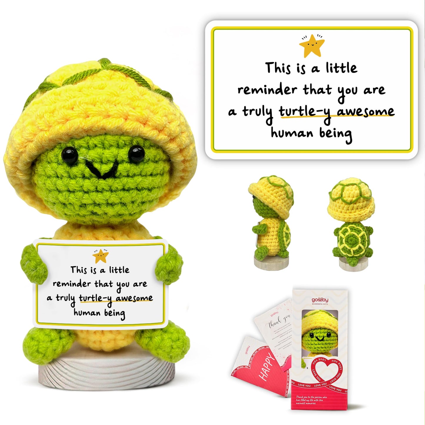 Gossby Handmade Positive Turtle Crochet - Inspirational Gift for Women - You're Truly Turtle-Y Awesome - Christmas, Birthday, Appreciation Thank You Gift for Coworker, Employee, Friend
