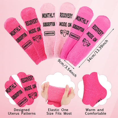 Glitopper 3 Pcs Hysterectomy Recovery Must Haves Fuzzy Socks Hysterectomy Recovery Gifts for Women with Humorous Words Monthly Subscription Cancelled Funny Care Present for Her Survivor Uterus Removal