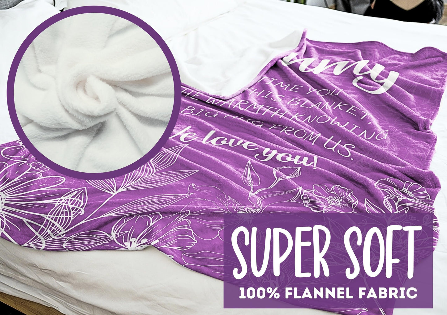 InnoBeta Gammy Gifts, Gifts for Gammy, Flannel Throw Blankets on Mother's Day, Christmas, Birthday, 50" x 65", Purple Flowers
