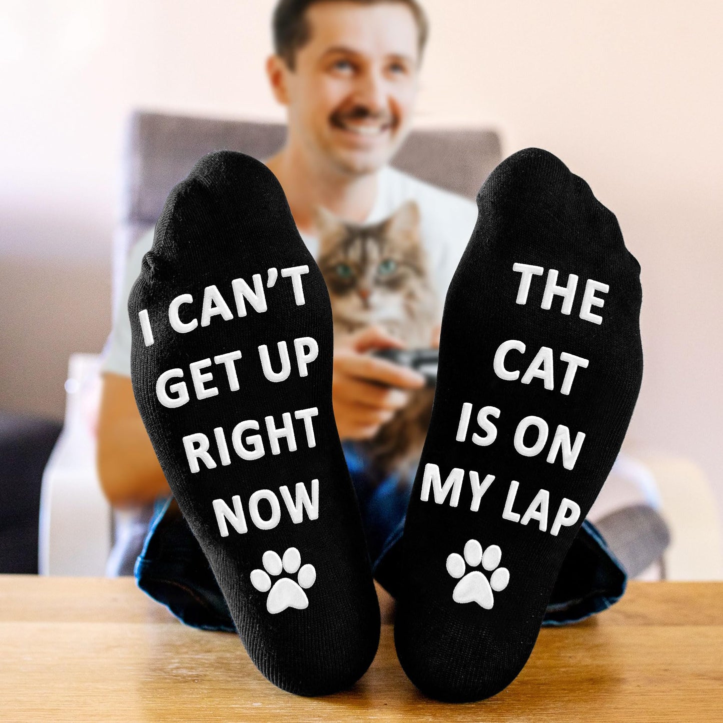 VICRAZY Funny Gifts For Men, Women – Fuzzy Cat Sock For Cat Dad Mom - Christmas Gifts, Stocking Stuffers for cat Lovers