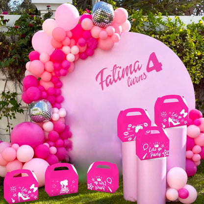 JeVenis 12 PCS Pink Candy Boxes - Let's Go Party Supplies - Gift Box Treat Bags for Girl Birthday Party & Bridal Shower