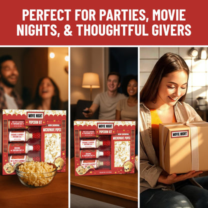 Movie Night Popcorn Kit with Popcorn Seasoning & movie night supplies, Fun Gift Basket for Families, House Warming Gifts New Home, or Birthday