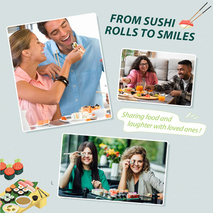 Soeos Sushi Making Kit, Sushi Making Kit for Beginners with 2 Sushi Rolling Mats, 5 Pairs Chopsticks, 1 Paddle, 1 Spreader, 1 Cotton Bag, All Natural Bamboo Sushi Maker Gift Set for Party & Family