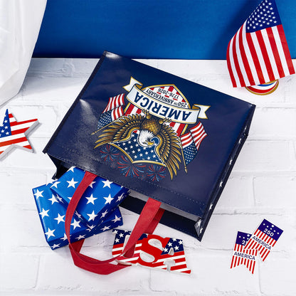 Loveinside 13" Large Patriotic Reusable Gift Bag, Red White Blue Recycled Gift Bag for Independence Day, July 4th