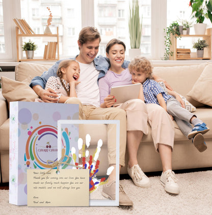 CHERRY CHEERS Family Handprint Kit, DIY Craft Keepsake Wooden Frame, Endless Gift Set, Non-Toxic Paints, Transparent Sheets (White)
