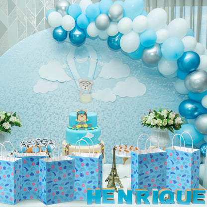 Gilprop 24 Pcs Cute Hawaiian Blue Pink Party Favor Gift Paper Bags with Handle Cartoon Animation Paper Goodie Bags for Birthday Party Supplies Decorations