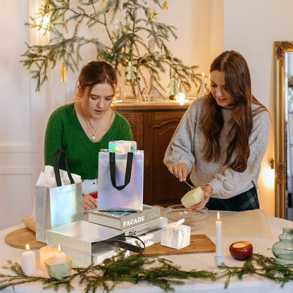 JCBZAMZ 25 Pack Iridescent Reusable Gift Bags with Handles Bulk, Holographic Rainbow Small Gift Bag for Women Kids, Eco-Friendly Non-Woven Party Favor Goodie Bags for Birthday, Valentine, Baby Shower, Wedding Treats