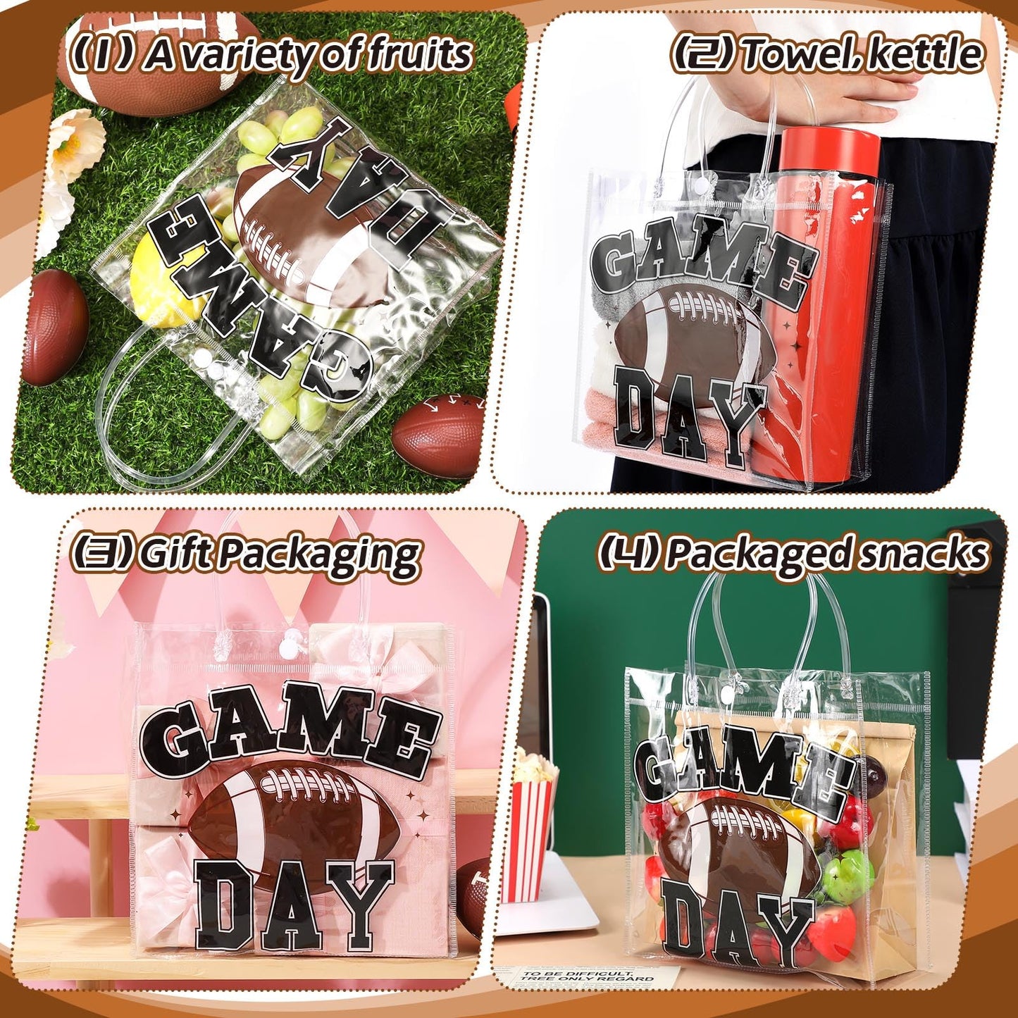 Wesnoy 20 Pcs Football Party Favor Football Goodie Gifts Bags with Handles Reusable Sport Themed Treat Bags for Candy Birthday Party Supplies 8 x 8 x 3.15''