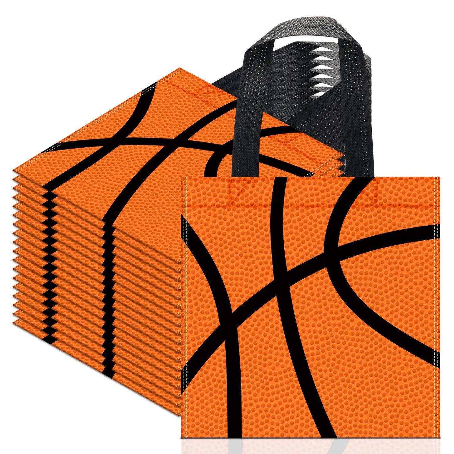 24 PCS Basketball Non-Woven Party Favor Bags with Handles Basketball Party Favor Bags Goodie Treat Candy Bag for Sports Theme Party Birthday 7.87 x 7.87 Inch