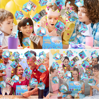 BABORUI Birthday Surprise Box Gift Box for Money, Happy Birthday Surprise Gift Box Explosion with Confetti, Seeroze Exploding Gift Box for Men Women Kids(Blue)