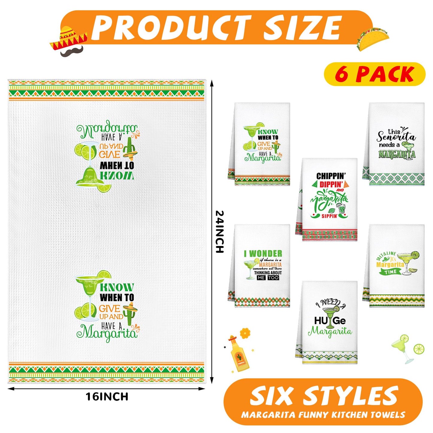 Remagr 6 Pcs Margarita Funny Kitchen Towels I Need a Huge Margarita Kitchen Towels Dish Towel for Taco Lovers Gifts Sweet Housewarming Gift