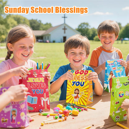 Elunpoe 32 Pack Christian Gift Bags, Bible wrap with Inspirational Stickers, Religious Goodie Bags, Sunday School Church Events Favor Paper Bag, Classroom Activities Decor, Faith Treat wrap for people Easter Christmas Baptism, 4.7" x 3.1" x 8.6"