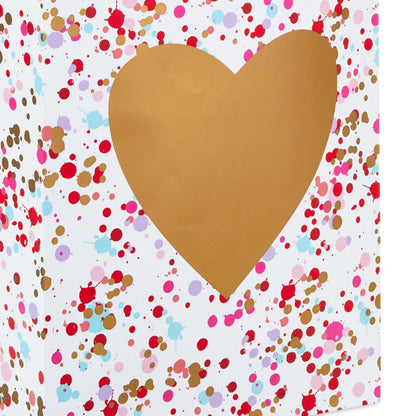 Hallmark 17" Extra Large Valentine's Day Gift Bag with Blue Tissue Paper (Gold Heart, Paint Splatters)