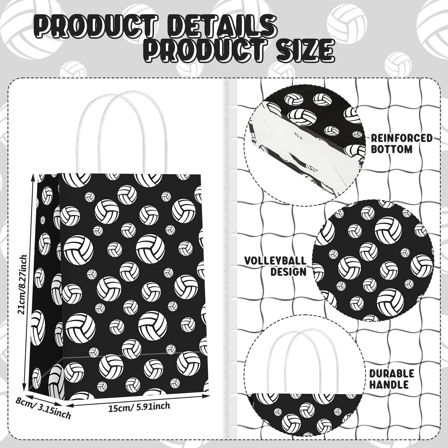 Patelai 24 Packs Volleyball Gift Bags with Handles Volleyball Treat Goodie Bags Sport Theme Party Favor for Sport Party Decor Team Snack Supplies