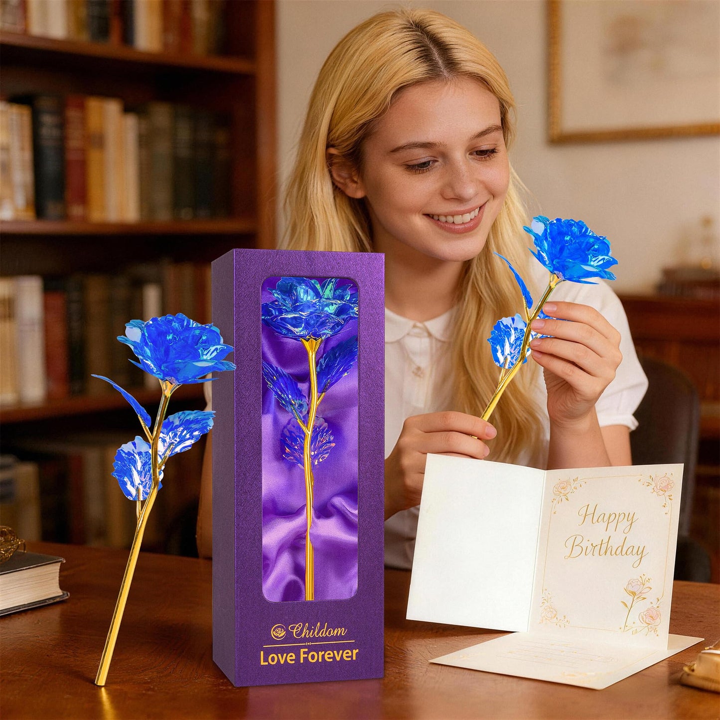 Childom Mothers Day Rose Gifts for Mom,Birthday Gifts for Women,Mothers Day Flowers Gifts for Mom from Daughter Son,Blue Artificial Flowers Gift for Wife,Grandma,Christmas,Valentines,Anniversary