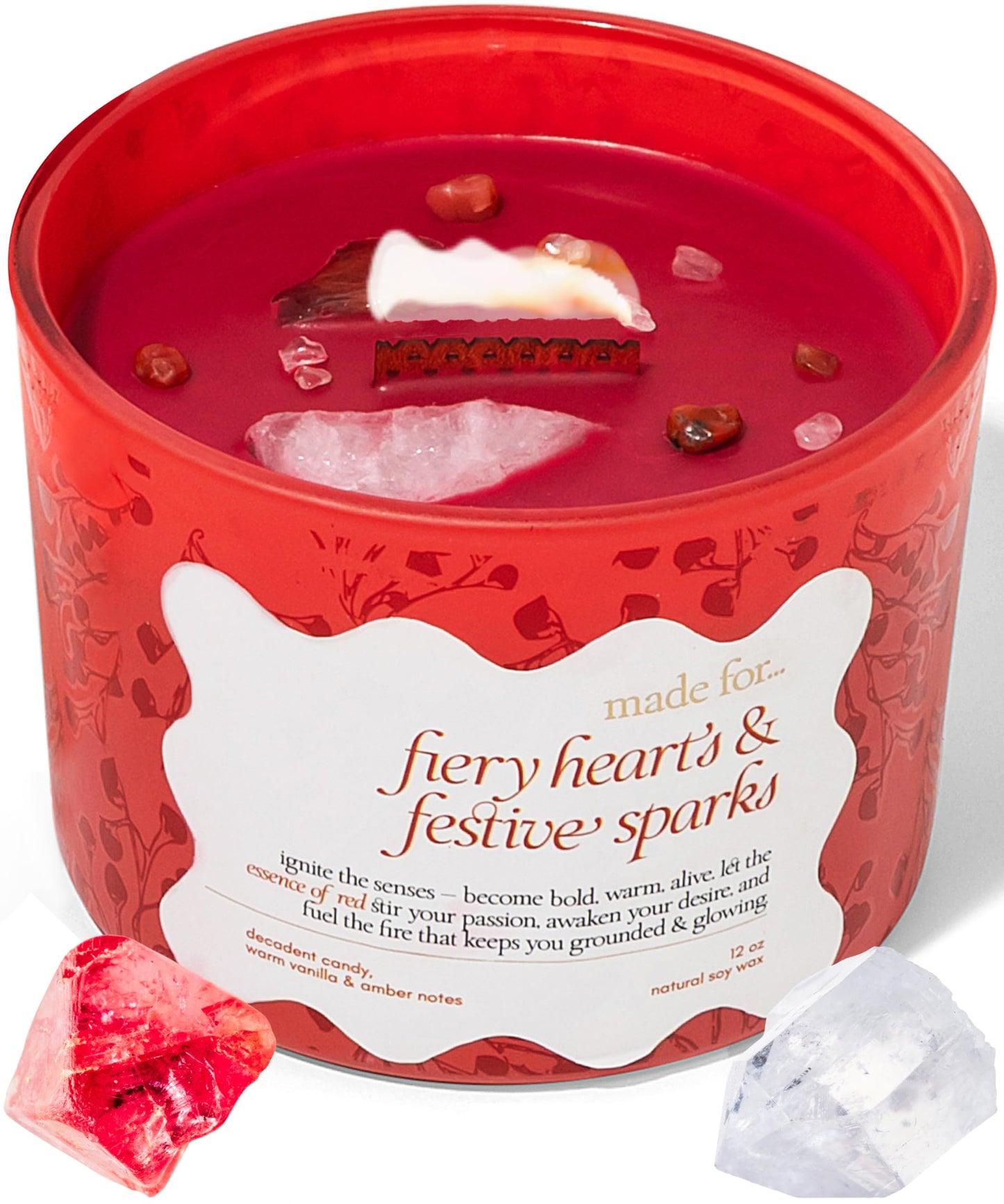Red Crystal Candle for Women – 12oz Large Luxury Soy Wax with Crackling Wood Wick, Slow Burn Meditation with Healing Crystals, Birthday or Mother’s Day Gift