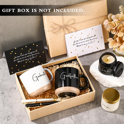 2 Sets 8 Pcs Godparents Proposal Gift Madrina Padrino Mug Will You Be My Godparents from Godchild Card Scented Candle Jar Pen Baptism Gift for Mother's Day Father's Day Godmother Godfather(English)