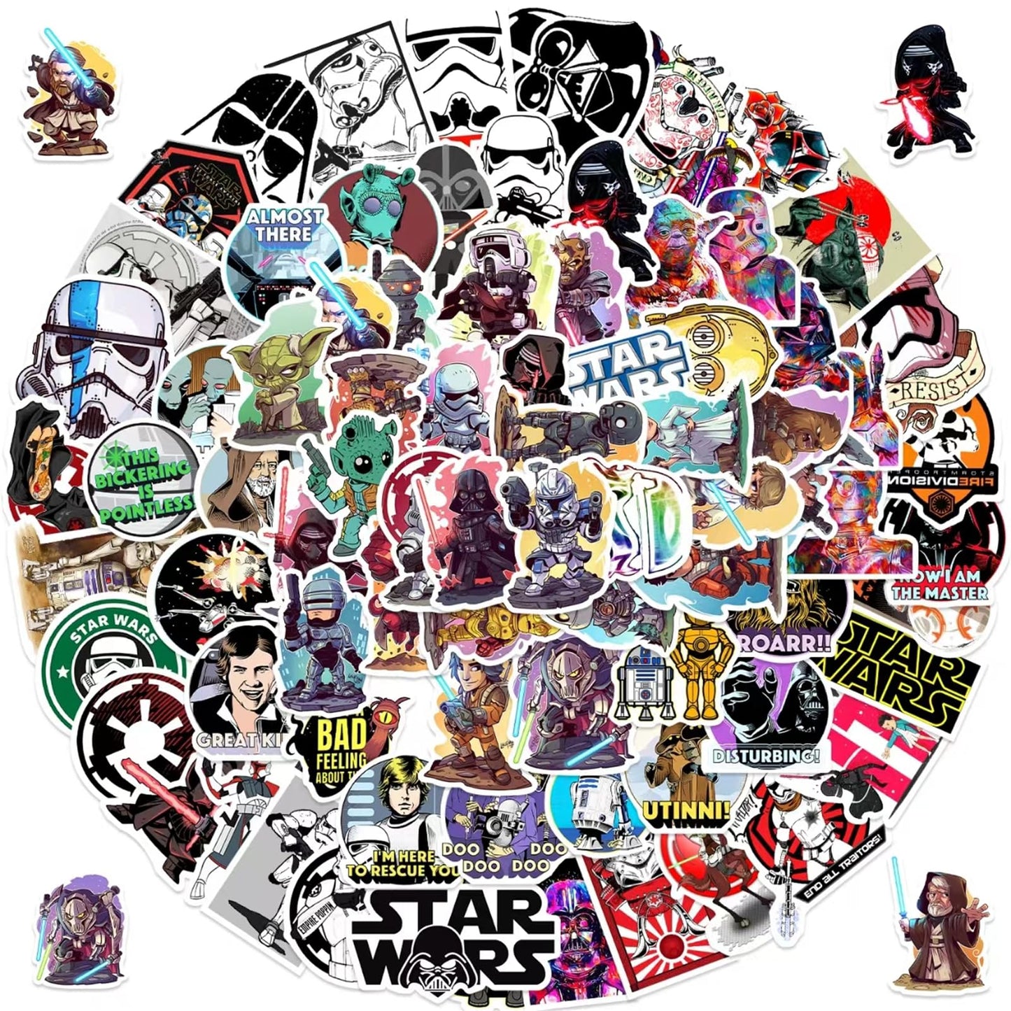 100PCS Star Wars Stickers Water Bottle Stickers Laptop Computer Bedroom Wardrobe Car Skateboard Motorcycle Bicycle Mobile Phone Luggage Guitar DIY Decal